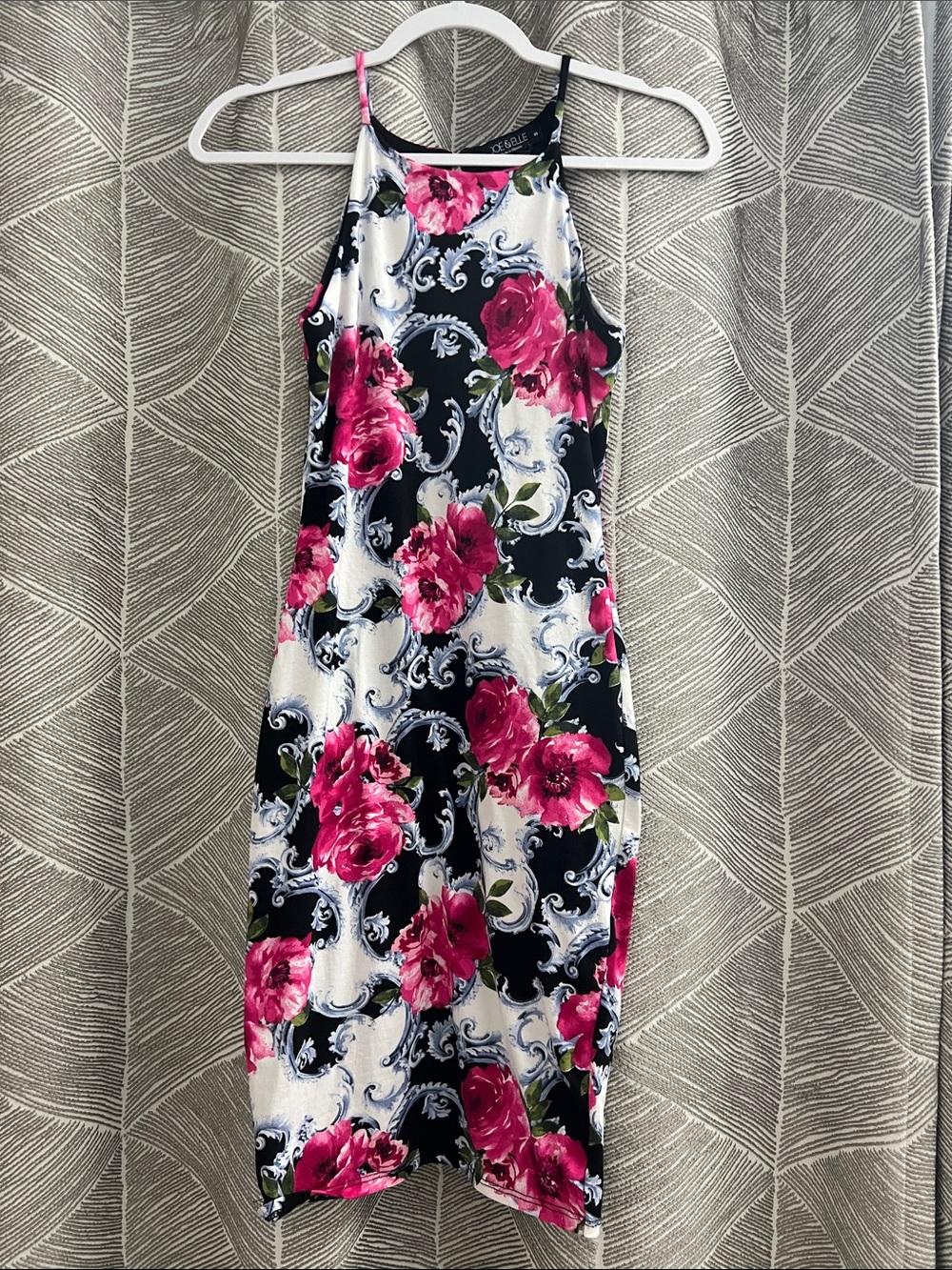 Joe & Elle Black, White & Pink Floral Halter Midi Dress